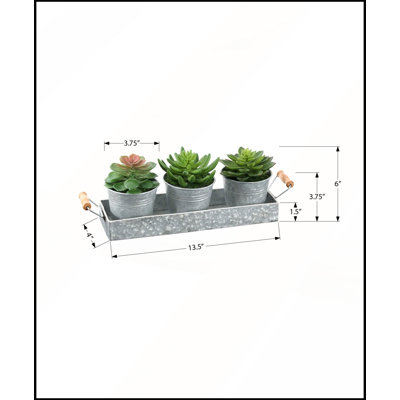 Ensemble de 3 plantes succulentes artificielles en pots métalliques argentés, parfait pour une décoration de table moderne et une verdure nécessitant peu d'entretien.