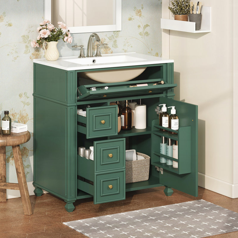 Meuble-lavabo avec lavabo en céramique 30 po, Vert