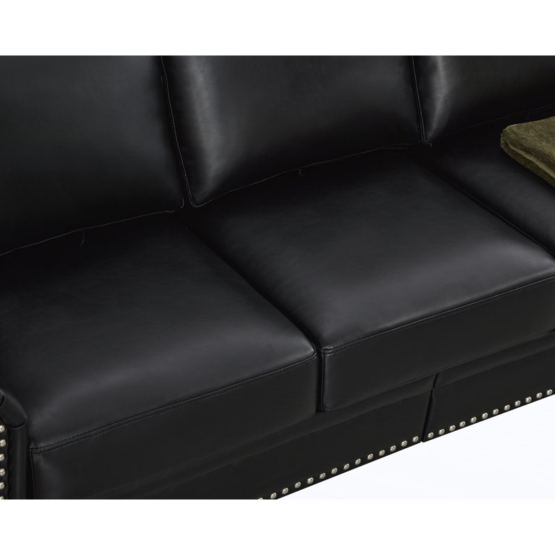 Classic Living Room Round Arm Sofa, Black