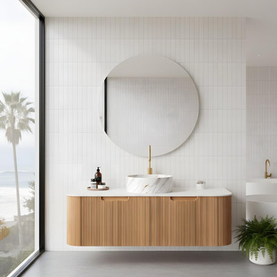 48" Wall Mounted Floating Bathroom Vanity with Stone Pattern Round Ceramic Basin and 2 Drawers