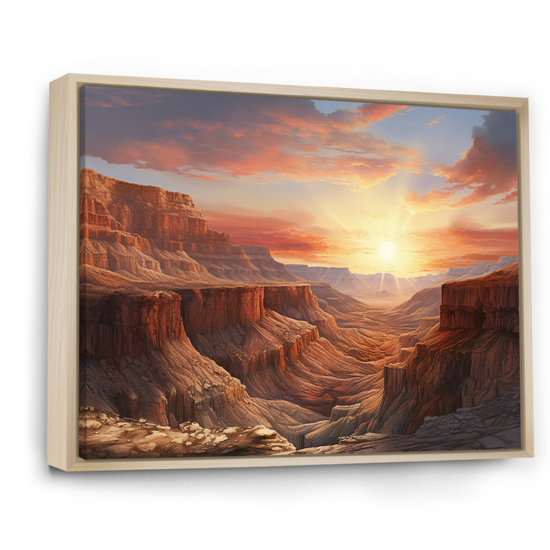 Coucher de soleil dans le canyon - salon d'art mural Canyon, H 16 po x l 32 po, Cadre naturel flottant