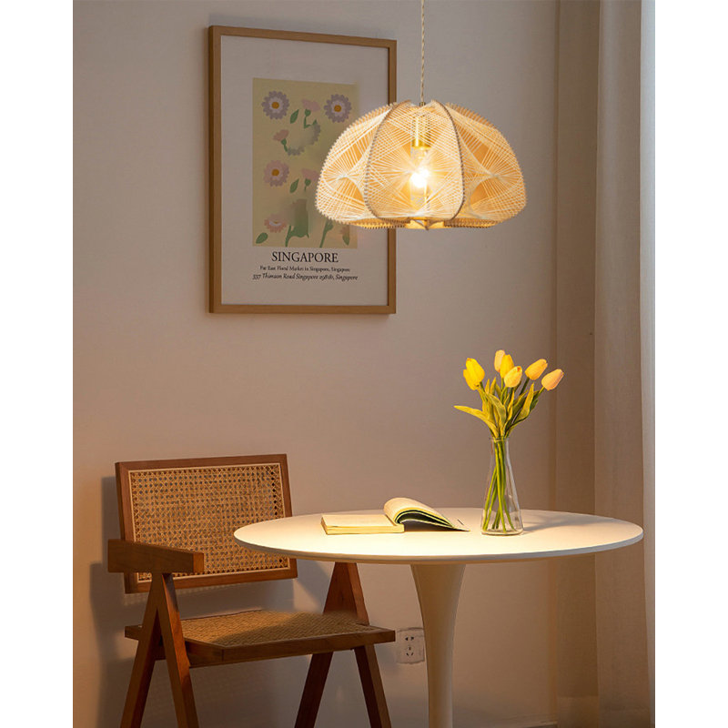 Lustre nordique à tissage en bois antique de style français, H 13,78 po x l 23,62 po x P 23,62 po