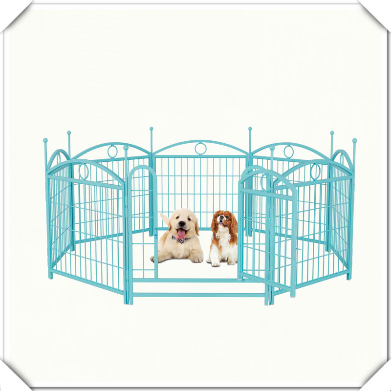 Clôture de parc pour chien robuste en métal pliable avec portes d'intérieur et d'extérieur, Noir