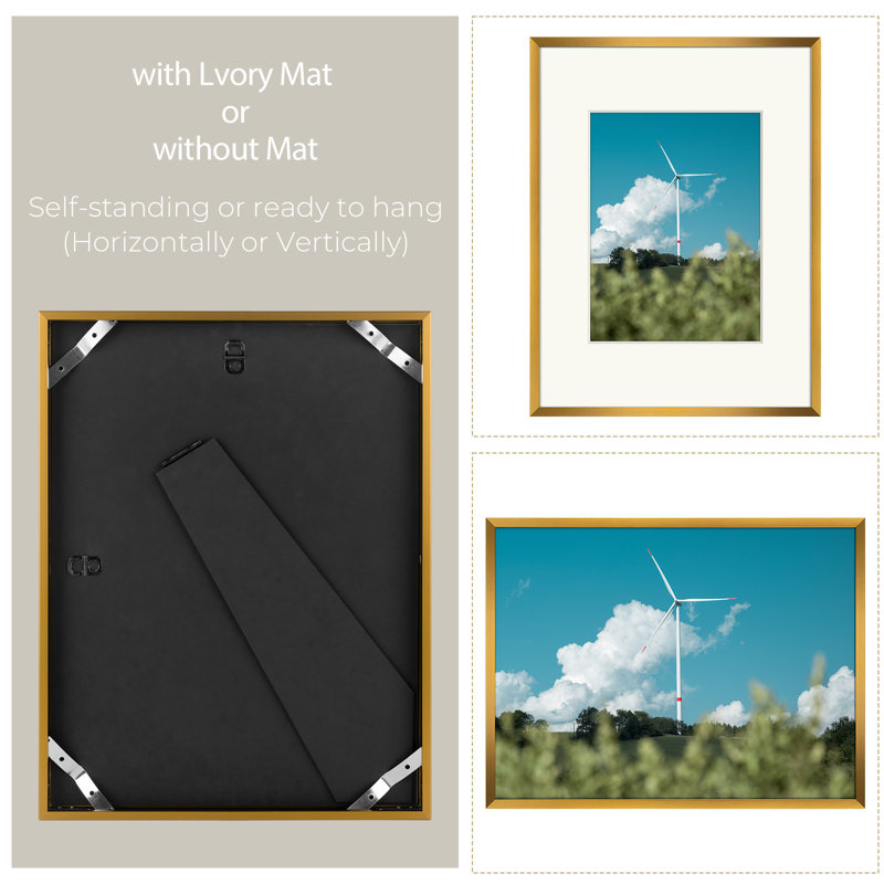 Drennon Metal Picture Frame, Aluminum Photo Frame, 9" x 12" Matted to 6" x 8", Bronze