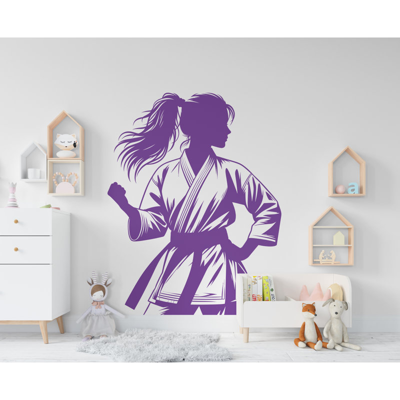Autocollant mural Karaté fille, Karate, H 29 po x l 22 po, Noir
