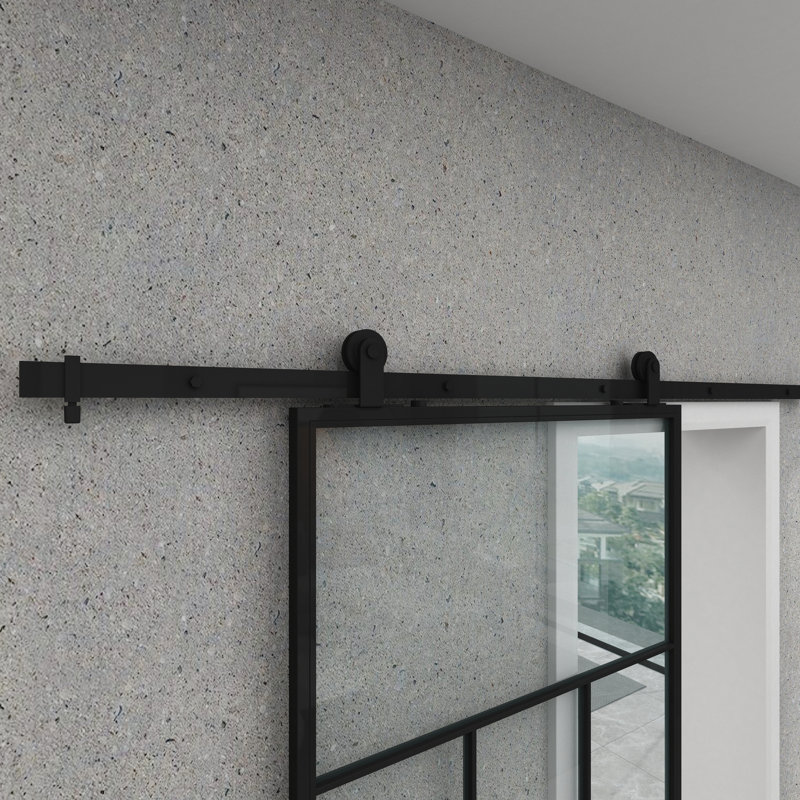 Division 37'' x 84'' Clear Glass Black Metal Sliding Barn Door