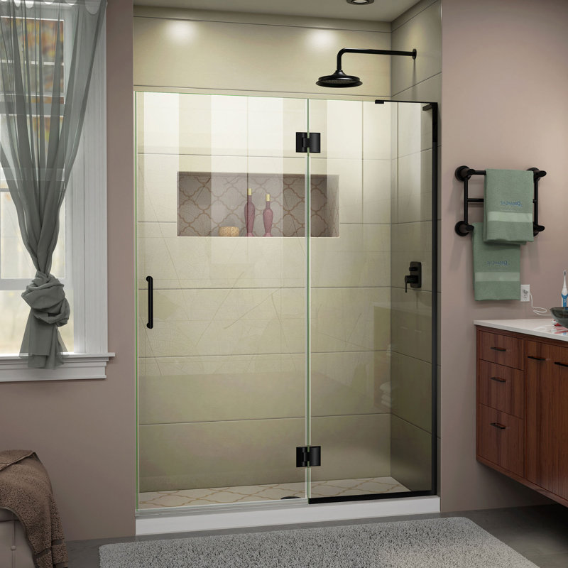 DreamLine Unidoor-X 50 inch W x 72 inch H Frameless Hinged Shower Door in Matte Black - Left Wall Installation, Matte Black