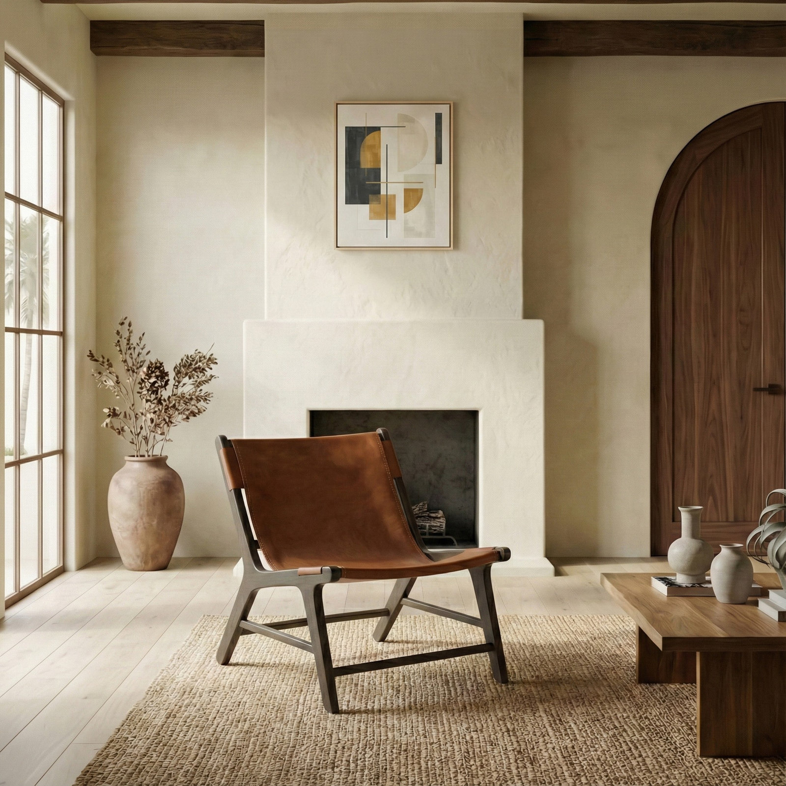 Kizzy Leather Accent Chair, Walnut, Brown Leather