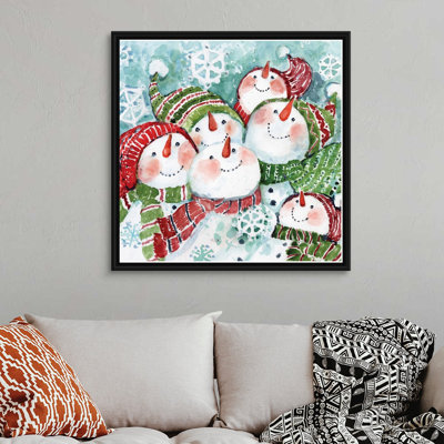 «Snowmen Friends» par Susan Winget - peinture sur toile à cadre flottant