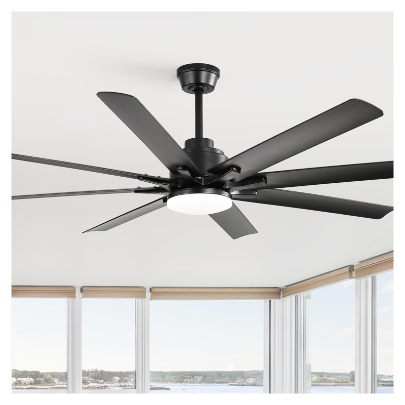 Ventilateur de plafond intelligent de 52 pouces avec lumière, ventilateur de plafond noir moderne avec 8 pales en ABS, moteur à courant continu à 6 vitesses, commande vocale compatible avec Alexa et Google Home, ventilateur de plafond à DEL à intensité variable pour la cuisine du patio de la chambre à coucher