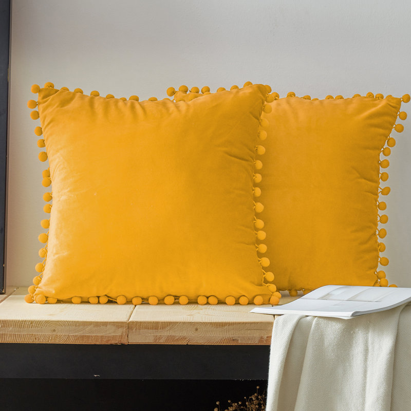 Housse de coussin Pom Pom, Jaune, 18 po x 18 po