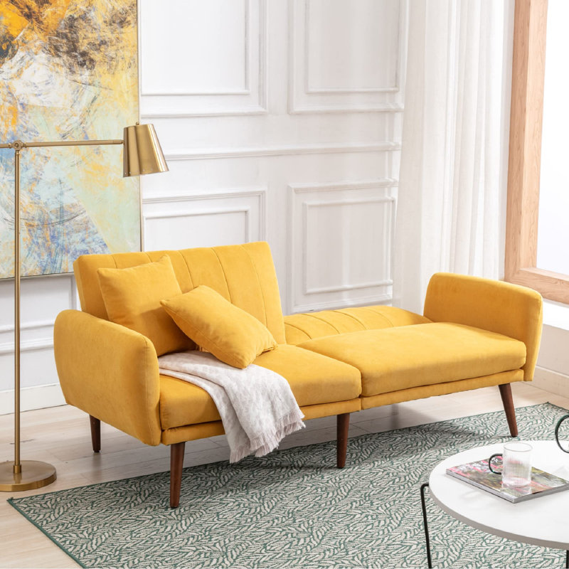 Canapé-lit inclinable 73,5 po, Mélange de lin jaune