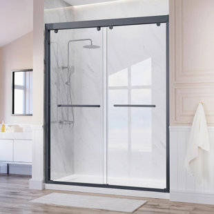 56-60"W X 76"H Double Sliding Shower Door, Aluminium Alloy Frame In Chrome, 5/16" (8Mm) Thick SGCC Tempered Clear Glass.