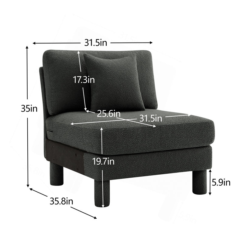 Armless sofa W/Pillow Polyester -Dark Grey