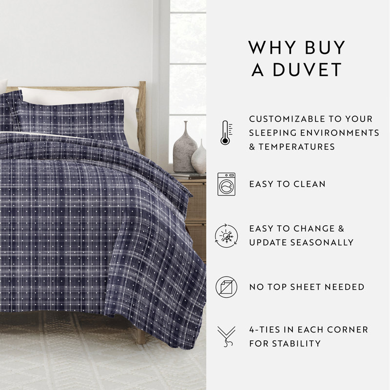 Simply Soft Polka Dot Duvet Cover Set, Navy, Queen Duvet Cover + 2 King Shams