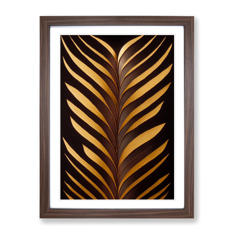 Golden Feather - Single Picture Frame Painting, 46cm H x 34cm W x 2cm D, Walnut