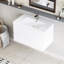 Armoire de salle de bain flottante 36 po avec lavabo, comptoir en résine blanc brillant moderne et tiroirs à fermeture en douceur, solution de rangement énigme envoûtante