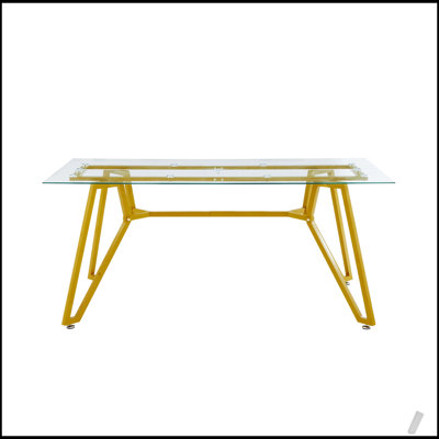 70.9-Inch Rectangular Glass Dining Table, Modern Style, Sturdy Metal Legs, Suitable for 1-8 People, Perfect for Dining and Living Rooms