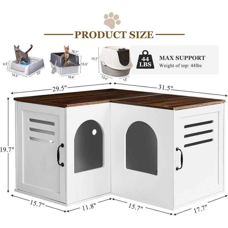 Enceinte de litière en bois manufacturé Fayiz, Brun / Blanc