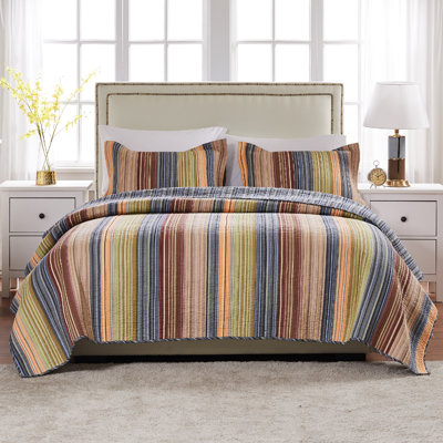 Katy Stripe Cotton Reversible Quilt Set