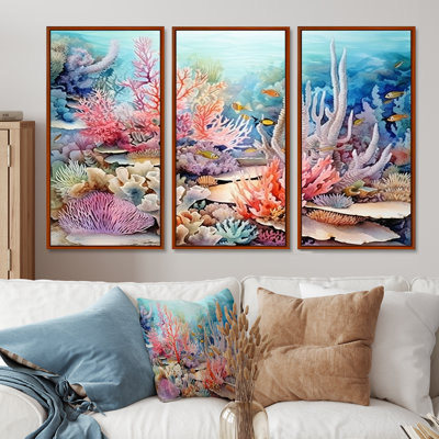 Rose et bleu sous l'eau, corail Wold I - ensemble d'art mural corail sous l'eau