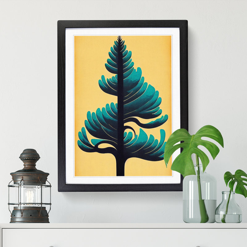 FRM-V0523-1854X Pine Tree Art Deco Style - Picture Frame Print, Oak, 64cm H x 46cm W x 2cm D