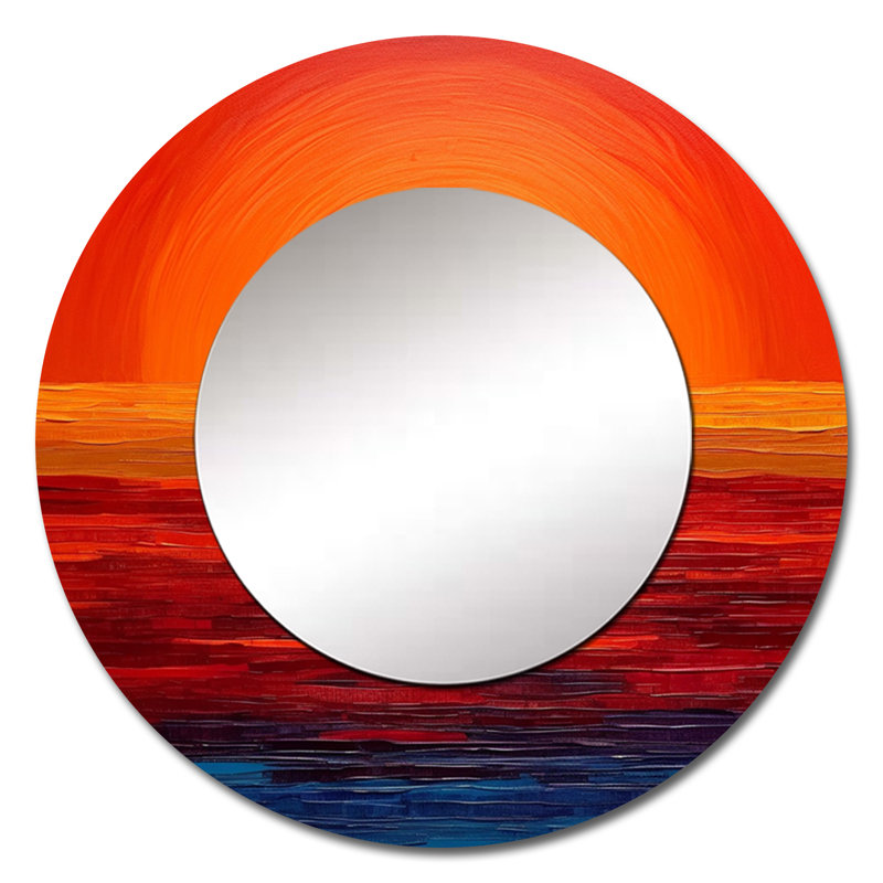Orange Yellow Golden Sunset III - Sunset Mirror, Orange Round Decorative Wall Mirror, Printed Metal Art, 29" x 29"
