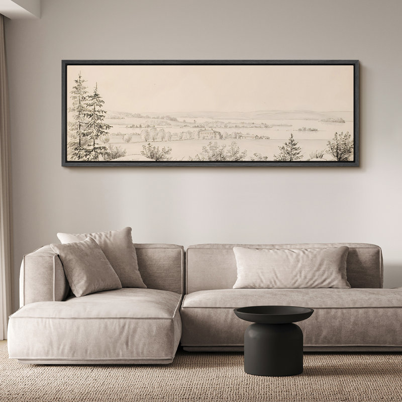 «Serene Winter Panorama Elegant Snowy Countryside Decor», reproduction encadrée sur toile, H 20 po x l 60 po