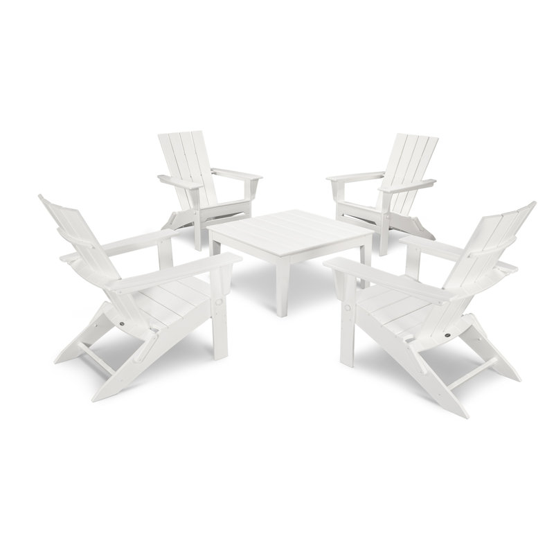 POLYWOOD Quattro Folding Chair 5-Piece Conversation Set, White