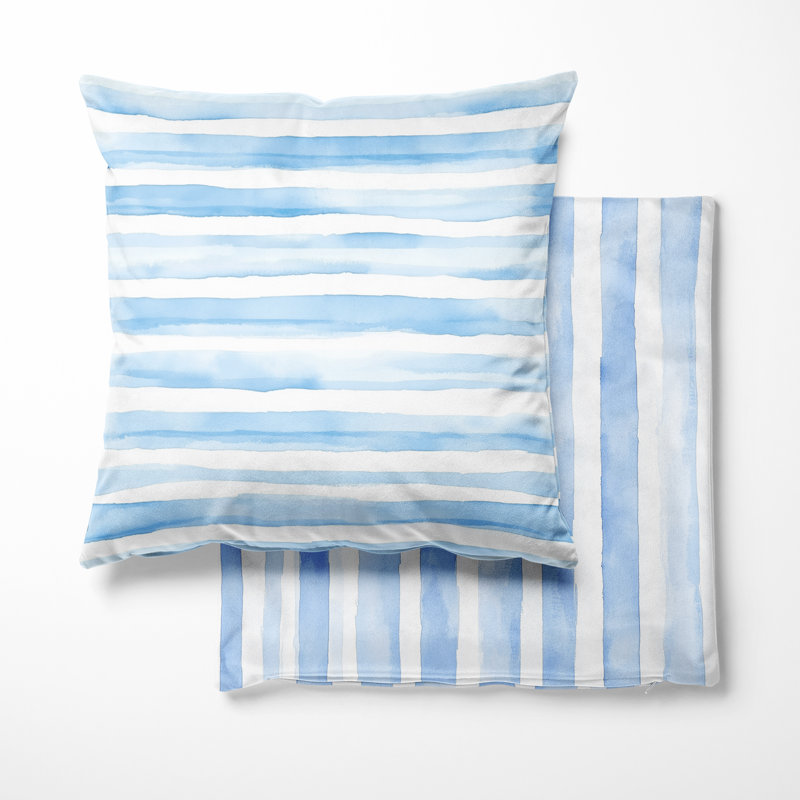 Coussin décoratif moderne à rayures bleues et blanches, H 20 po x l 20 po