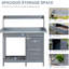 Banc de jardinage, poste de travail extérieur avec armoire de rangement et tablette, table de table rouille grise, unité d'espace supplémentaire, rouille