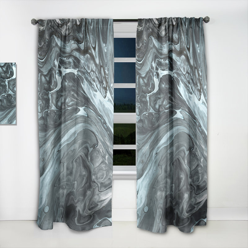 Gris et turquoise liquide - Rideau moderne - Velours obscurcissant - 1 panneau