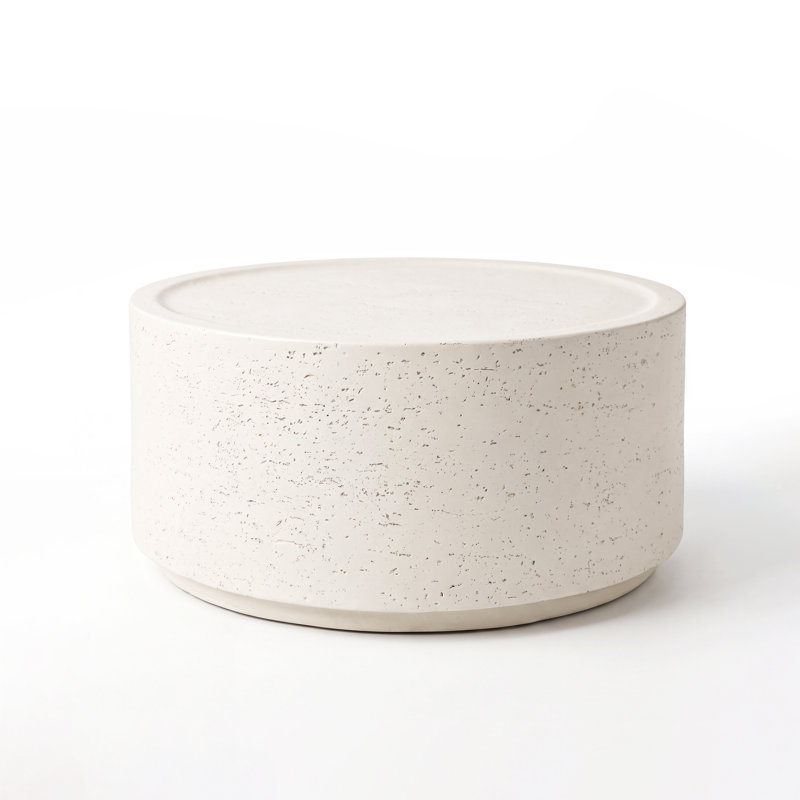 Table basse ronde moderne en béton de 71 cm (28 po) pour l'intérieur, idéale pour le salon, blanc cassé, Off-white