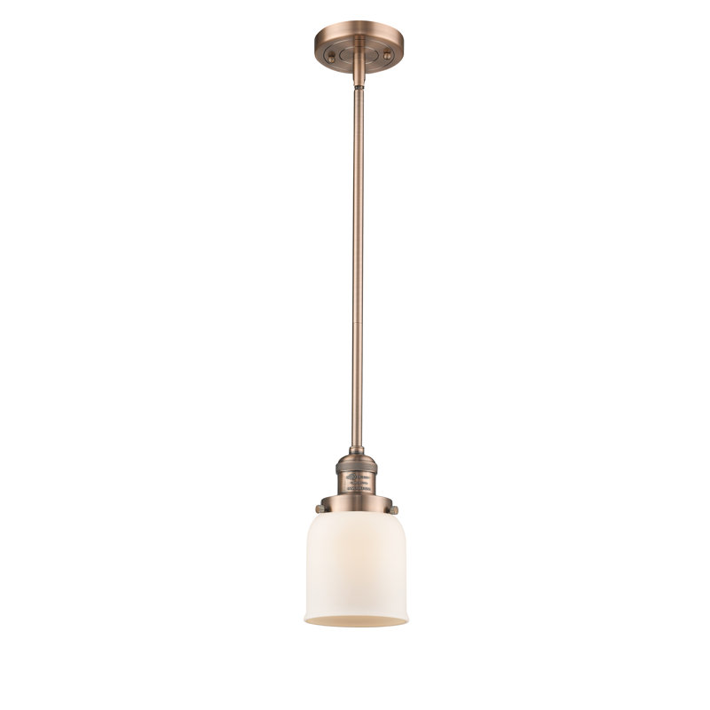 Luminaire suspendu en forme de cloche à 1 lumière Dominica, Boîtier blanc mat, Cuivre antique, H 10 po x l 5 po x P 5 po