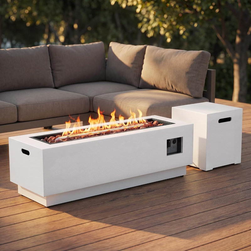 Table de foyer d'extérieur au propane de 48 po, foyer d'extérieur au gaz rectangulaire de 50 000 BTU avec réservoir caché, pierres de lave et brûleur en acier inoxydable 304 pour patio
