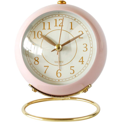 Small Table Clocks, Classic Non-Ticking Tabletop Alarm Clock With Backlight, Battery Operated Desk Astronaut Clock With HD Glass(Pink)