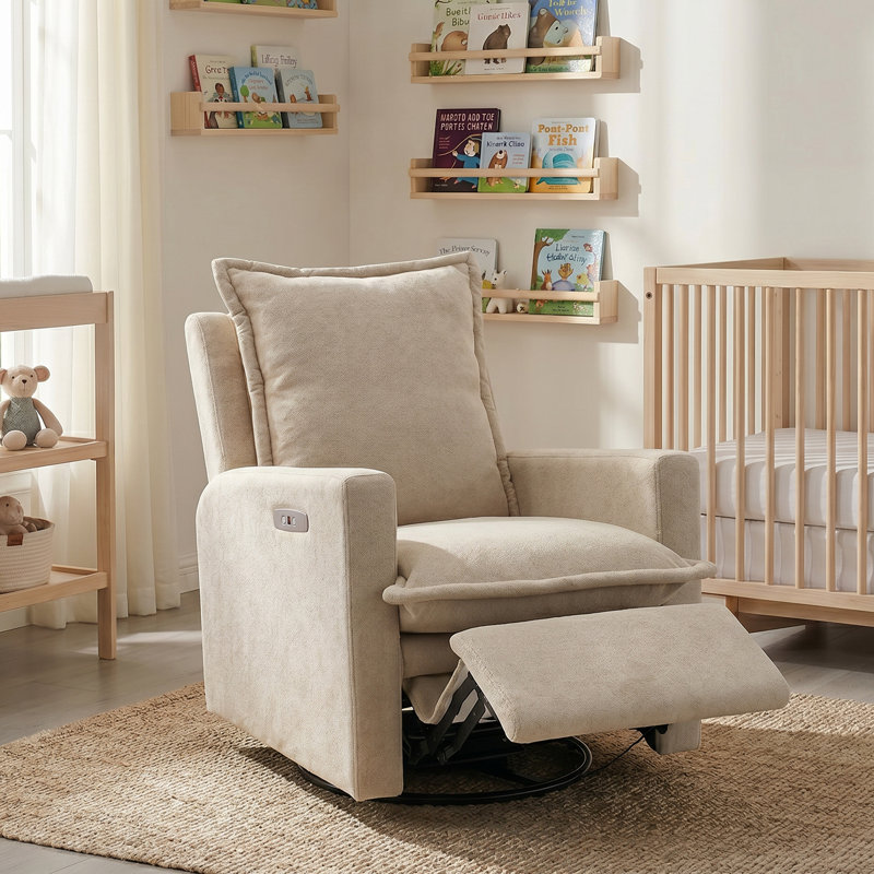 Power Recliner Chair Swivel Rocker Glider Recliner, Nursery Glider Recliner, Velvet Nursery Recliner Chair For Living Room-beige