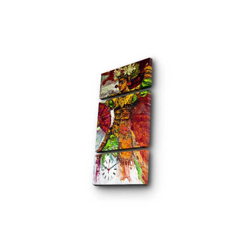 Horloge murale élégante en toile décorative (3 pièces), 33,5 po x 17,7 po | Toile 100% suède avec cadre 100% bois (épaisseur: 1,2 po) | Décoration élégante pour le salon et le bureau, design unique et horloge