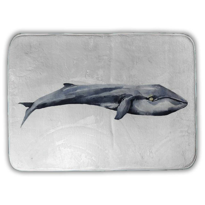 Watercolor whale Bath Mat with Non-Slip Backing - Quick Dry Memory Foam Bathroom Rug - Absorbent - Modern Plush Spa-Style - Machine Washable