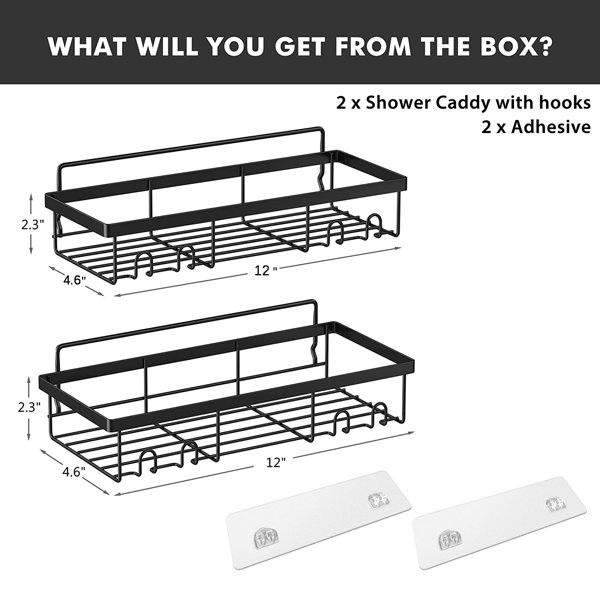 KINCMAX Shower Caddy Set 2 Pack Shampoo Holder Organizer Adhesive Bathroom  Shelf Stainless Steel