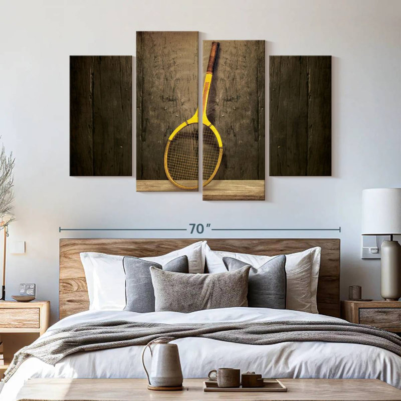 «Vintage Tennis Racket», ensemble de 4 reproductions sur toile par 4 pièces d'Ivan S, H 42 po x l 68 po x P 1,25 po