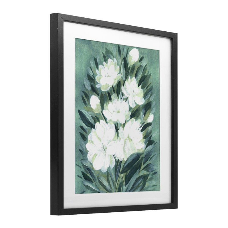 Acrylique, fleurs de jasmin, reproduction encadrée sous verre, design par Camila Juncos, H 16 po x l 13 po, Cadre noir minuit