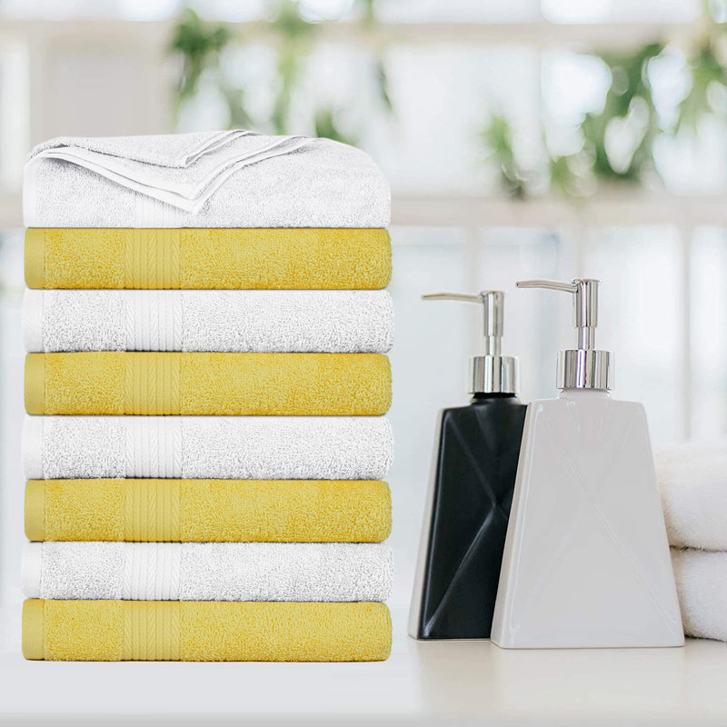 100% Cotton 600 GSM Bath Towels, White/Yellow