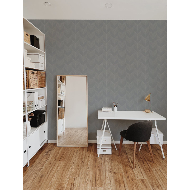 Organic Chevron 10' L x 24" W Wallpaper Roll, Gray, Non-pasted, Faux Grasscloth