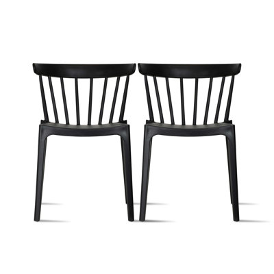 Set of 2 Stackable Patio Chair, Spindle Slat Back Weather Resistant Patio Dining Set by George Oliver