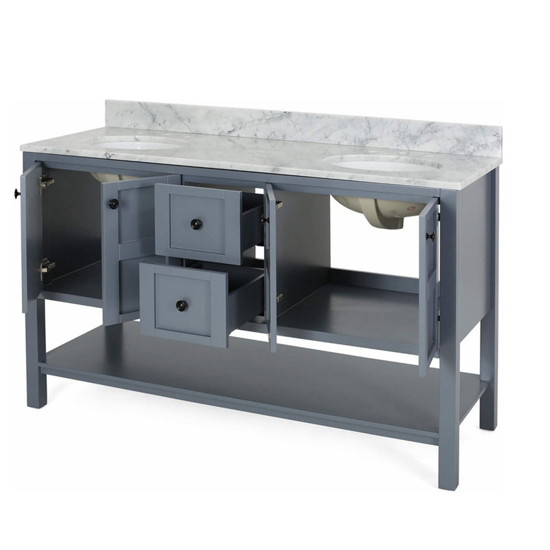 Meuble-lavabo double 61,01 avec comptoir, Gris