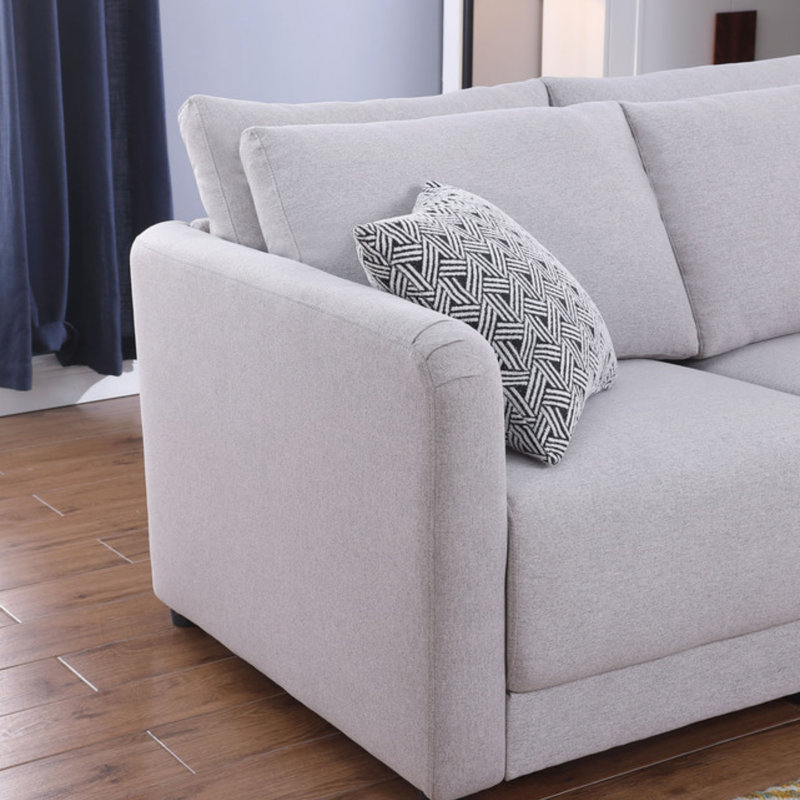 Penelope Light Grey Linen Fabric Reversible L-Shape Sectional Sofa With Pillows
