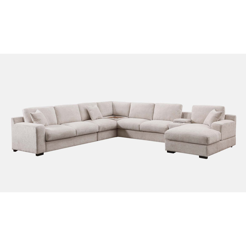 Upholstered Sectional, Beige Chenille