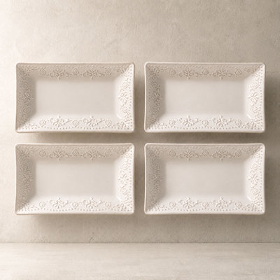 Ensemble de 4 assiettes rectangulaires de 8,25 pouces, ensemble de 4, émail réactif distinct, plats de service en céramique gaufrée profonde, va au micro-ondes, idéal pour les pâtes, la salade, les sushis et les desserts, le registre de mariage et les cadeaux de Noël (plusieurs motifs)