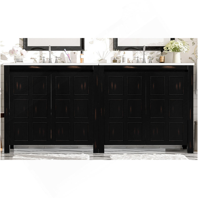Ensemble de meuble-lavabo 72 po avec lavabos doubles (séparés), lavabos doubles en céramique, portes à fermeture en douceur et tablette réglable - Armoire de rangement espresso rétro pour une organisation élégante de la salle de bain